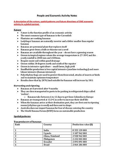 Cover page of Band 6 HSC Geography: People and Economic Activity Notes