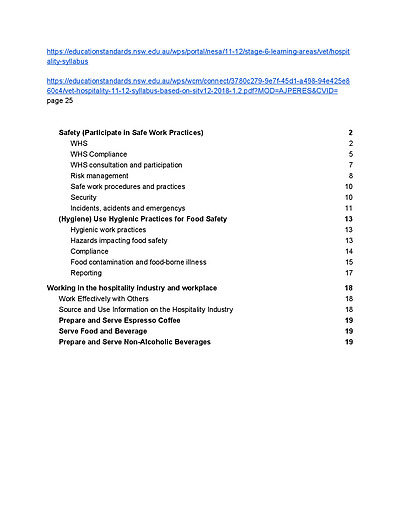 Cover page of HSC Hospitality Notes 2021