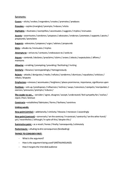 Cover page of ALL INCLUSIVE ARGUMENT ANALYSIS DOCUMENT