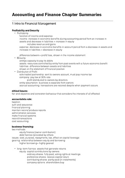 Cover page of Accounting & Finance WACE UNIT 3 & 4 - 95% student